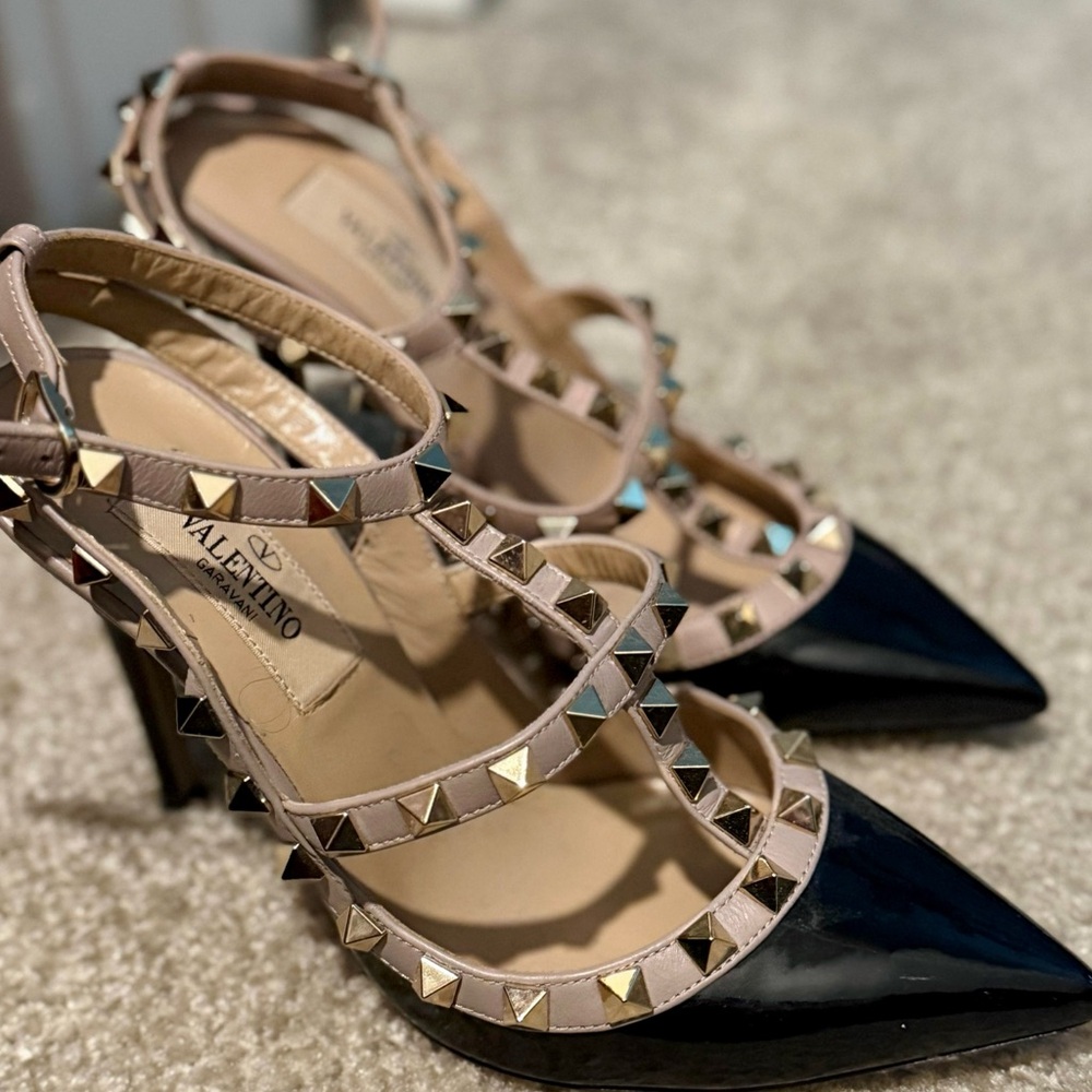 Valentino Black and Cream Studded Heels